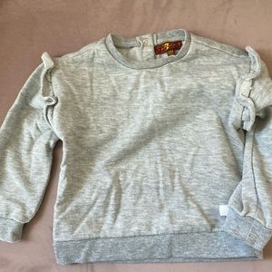 3/$15 7 for All Mankind grey Sweatshirt. Ruffled shoulders. 24 mos.